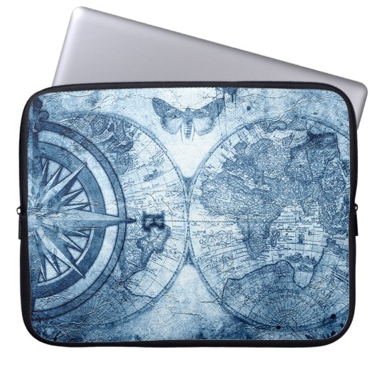 Vintager Kompass | Blue Grunge Seekarte Laptopschutzhülle (Vorderseite)