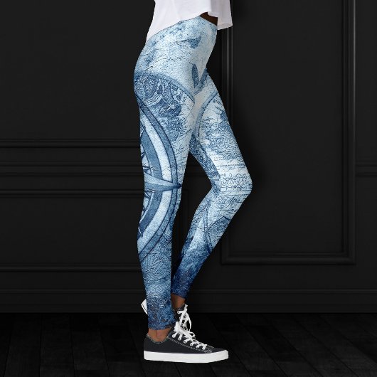 Vintager Kompass | Blue Grunge Seekarte Leggings