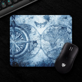 Vintager Kompass | Blue Grunge Seekarte Mousepad