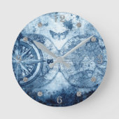 Vintager Kompass | Blue Grunge Seekarte Runde Wanduhr (Vorderseite)