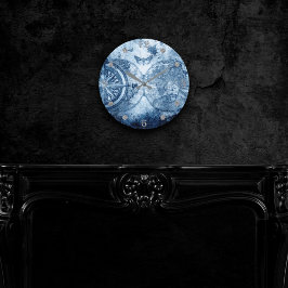 Vintager Kompass | Blue Grunge Seekarte Runde Wanduhr