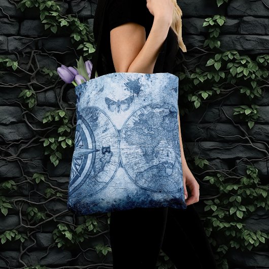 Vintager Kompass | Blue Grunge Seekarte Tasche