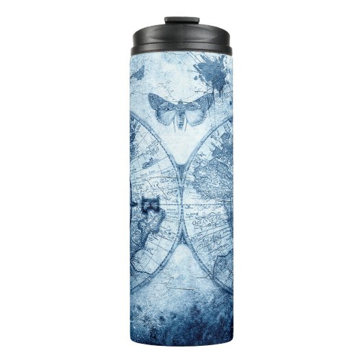Vintager Kompass | Blue Grunge Seekarte Thermosbecher (Vorderseite)