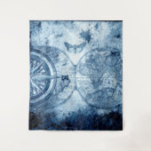 Vintager Kompass | Blue Grunge Seekarte Wandteppich (Vorderseite)