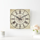 Vintager Kompass Quadratische Wanduhr (Zuhause)
