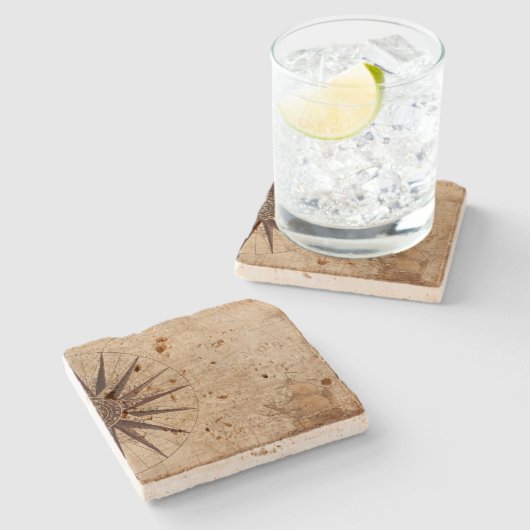 Vintager Kompass und Schiff Steinuntersetzer (Seitenansicht)