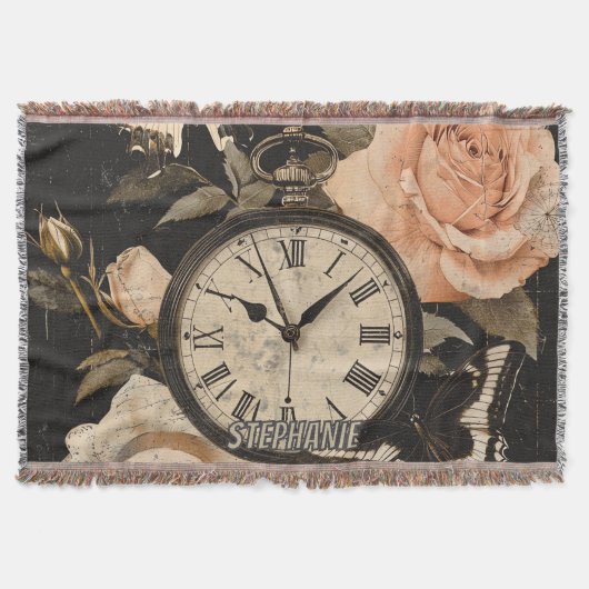 Vintager Kompass und Schmetterling - rustikales Pa Decke (Vorderseite)