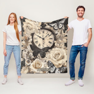 Vintager Kompass und Schmetterling - rustikales Pa Fleecedecke