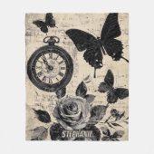 Vintager Kompass und Schmetterling - rustikales Pa Fleecedecke (Vorderseite)