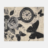 Vintager Kompass und Schmetterling - rustikales Pa Fleecedecke (Vorderseite (Horizontal))