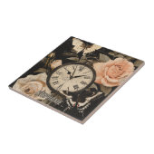 Vintager Kompass und Schmetterling - rustikales Pa Fliese (Seite)