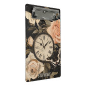 Vintager Kompass und Schmetterling - rustikales Pa Mini Klemmbrett (Schrägansicht)