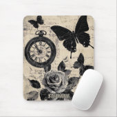 Vintager Kompass und Schmetterling - rustikales Pa Mousepad (Mit Mouse)