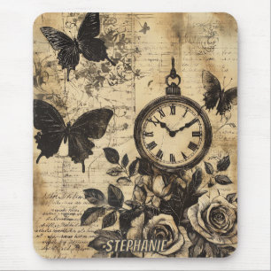 Vintager Kompass und Schmetterling - rustikales Pa Mousepad