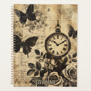 Vintager Kompass und Schmetterling - rustikales Pa Planer