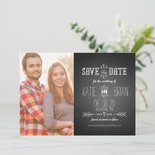 Vintager Kopfbrett | Save the Date Foto (Stehend Vorderseite)