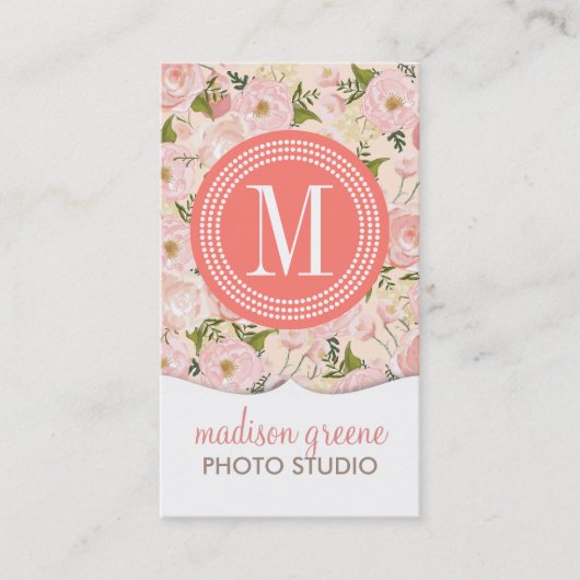 Vintager korallenroter mit Blumenpfirsich-Girly Visitenkarte (Vorderseite)