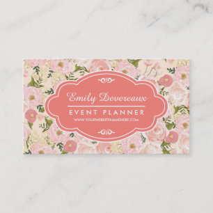 Vintager korallenroter mit Blumenpfirsich-Girly Visitenkarte