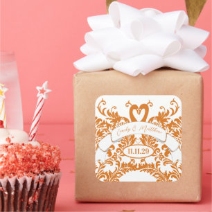 Vintager Korallenschwan liebt Vögel Hochzeit Siege Quadratischer Aufkleber