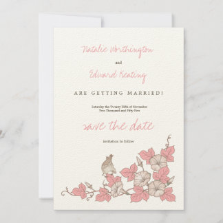 Vintager Korallenvogel und Blume Hochzeit Sichern  Save The Date