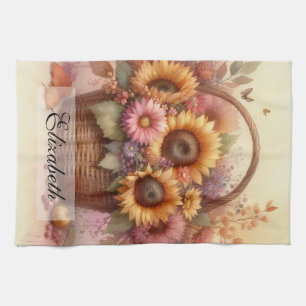 Vintager Korb von fallenden Blume pastellfarben Aq Geschirrtuch