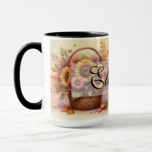 Vintager Korb von fallenden Blume pastellfarben Aq Tasse