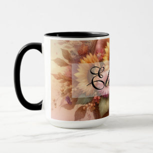 Vintager Korb von fallenden Blume pastellfarben Aq Tasse