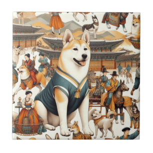 Vintager koreanischer Jindo Hund Nahtlose Illustra Fliese
