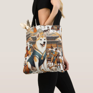 Vintager koreanischer Jindo Hund Nahtlose Illustra Tasche