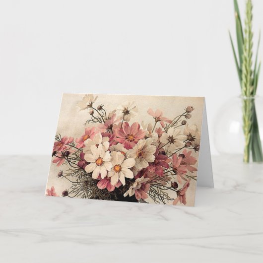 Vintager Kosmos-Blumenstrauß Karte (Vorderseite)