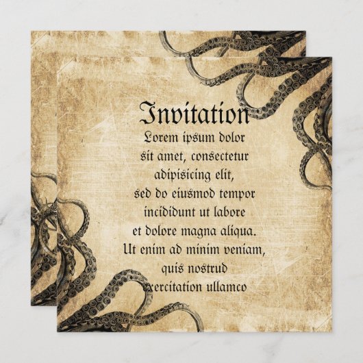 Vintager Kraken Einladung (Vorne/Hinten)