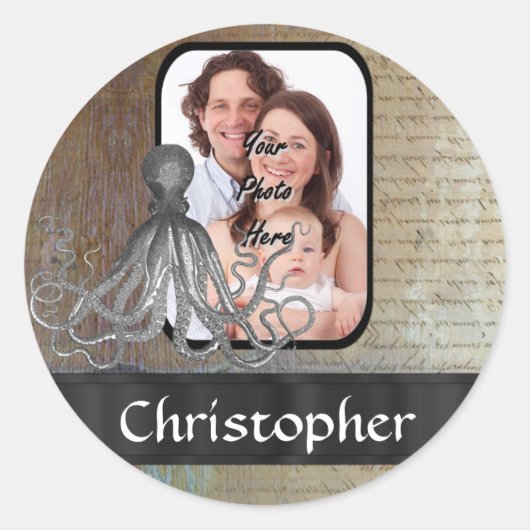 Vintager Kraken Runder Aufkleber (Vorderseite)