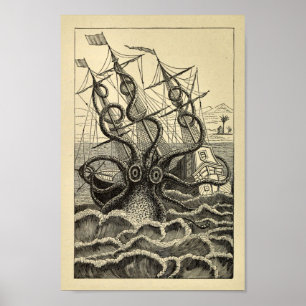 Vintager Kraken-Schiffs-Kunst-Druck Poster