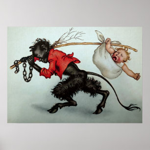 Vintager Krampus, der ein Baby stiehlt Poster