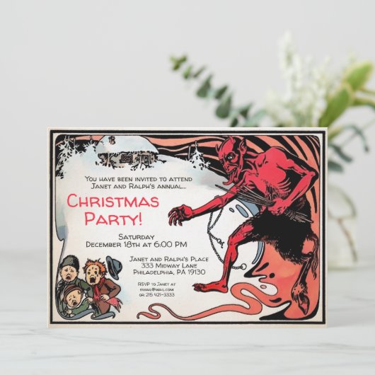 Vintager Krampus Einladung (Stehend Vorderseite)