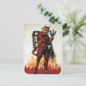 Vintager Krampus mit Feuer Postkarte (Stehend Vorderseite)