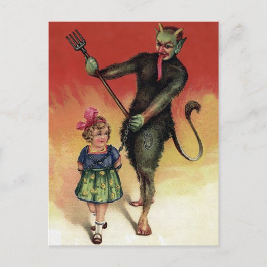 Vintager Krampus mit Girl Postkarte (Vorderseite)