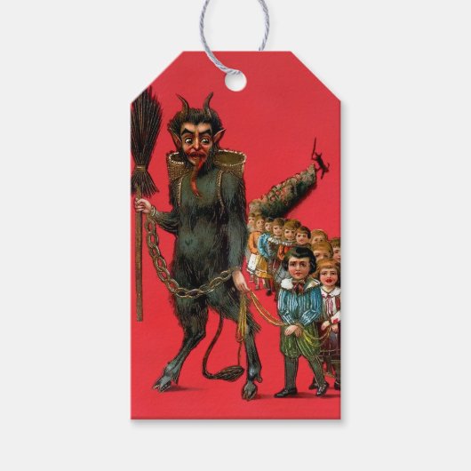 Vintager Krampus mit Kindern Geschenkanhänger (Vorderseite)