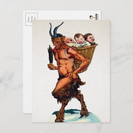 Vintager Krampus mit Kindern Postkarte (Vorne/Hinten)