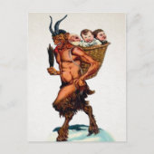 Vintager Krampus mit Kindern Postkarte (Vorderseite)