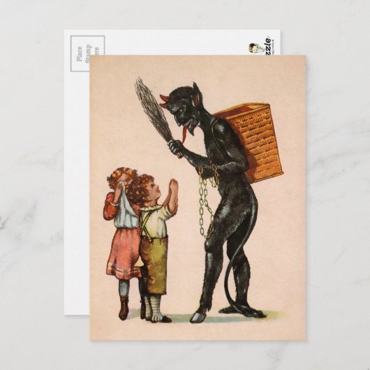Vintager Krampus mit Kindern Postkarte (Vorne/Hinten)