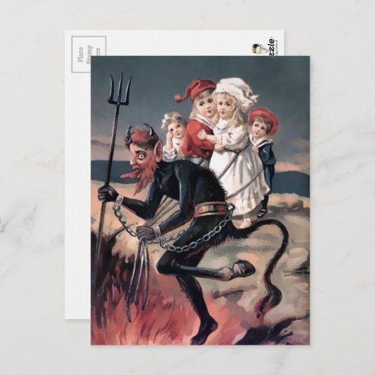 Vintager Krampus mit Kindern Postkarte (Vorne/Hinten)
