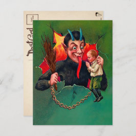 Vintager Krampus mit Kinderpostkarte Postkarte