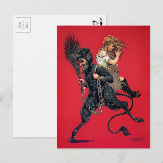 Vintager Krampus mit Mädchen Postkarte (Vorne/Hinten)