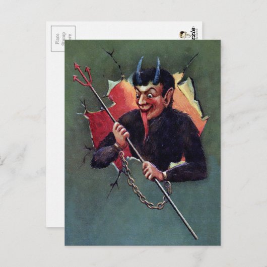 Vintager Krampus mit Pitchfork Postkarte (Vorne/Hinten)