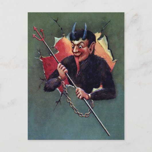 Vintager Krampus mit Pitchfork Postkarte (Vorderseite)