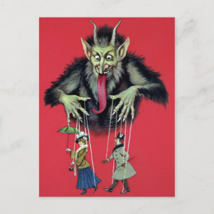 Vintager Krampus mit Puppen Postkarte