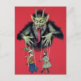 Vintager Krampus mit Puppen Postkarte