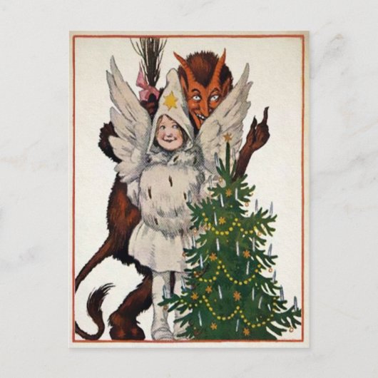 Vintager Krampus und Baum Postkarte (Vorderseite)