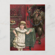 Vintager Krampus und Kinderpostkarte